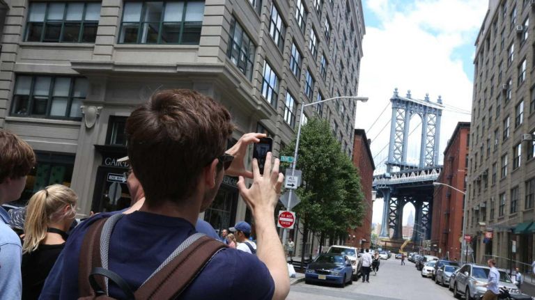 If you want an impressive selfie or a photo that encompasses the beauty of Brooklyn, head to the intersection of Washington and Walter streets. Here, you'll find prime photography real estate, where in one frame, you can capture the Manhattan Bridge, the Clocktower Building, and the cobblestone streets. It's likely there will be others with the same idea with their cellphones and cameras out -- it is often used as a backdrop for wedding and engagement photos, too.