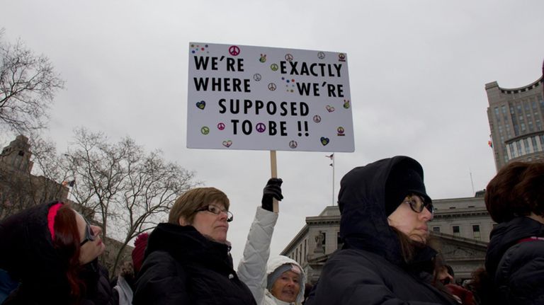 Diane Bianefry traveled from Florida to attend the Women's Unity Rally in Foley Square on Saturday.