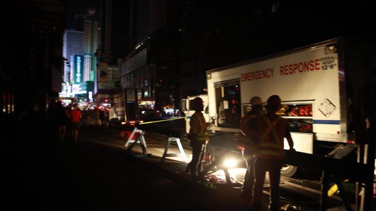 Emergency response crews at work during the power outage.