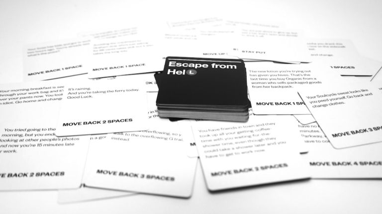 Most of the cards have setbacks like, "It's raining. And you're taking the ferry today. Good luck."