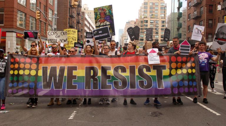 The Resistance Contingent, a collective of more than 30 advocacy groups created by the Reclaim Pride Coalition, marched together in the NYC Pride March on June 24, 2018. This year, RPC is organizing a separate Queer Liberation March, to be held on the same day but in a different location than the Pride March.