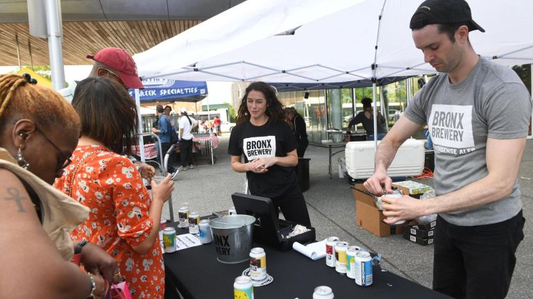 The Bronx Night Market began its second season with a bang as thousands flocked to try the variety of food and drink at the Fordham Plaza site in the Bronx. The Bronx Brewery table wAs a popular place, brewed in the Bronx.