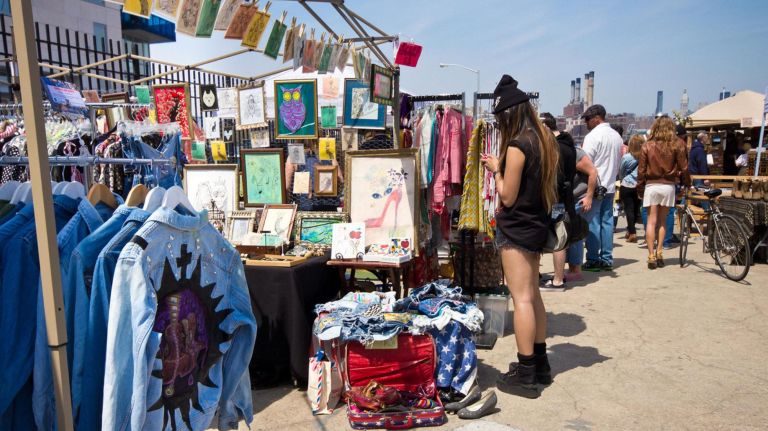 Where to find street fairs and flea markets in NYC 11 Each Saturday, the Brooklyn Flea takes over the second-level patio at the Williamsburg Hotel with tents full of artisans' wears, from jewelry to apparel by local designers and much more. (11 a.m. to 6 p.m., 96 Wythe Ave., Brooklyn)