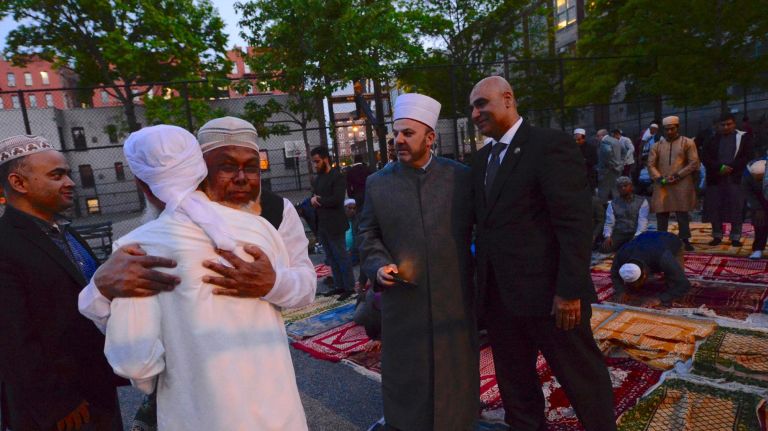 'Iftar in the City' celebrates Ramadan in the Bronx 30 The city hosted the 4th annual ÒIftar in the CityÓ on St. Raymond Avenue in the Bronx . The event had nearly a thousand community members of all faiths to celebrate Ramadan with a fast-breaking meal at sundown. Imam Nedzad Avovic stand with another man, as two Muslim men embrace.