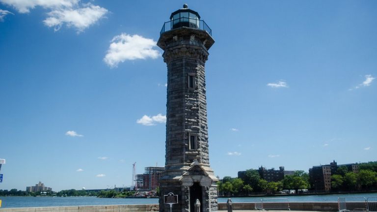 The Roosevelt Island Lighthouse, named a city landmark in 1976, is a 50-foot-tall lighthouse located at the northeast section of the island. Though myth holds that patients from mental health hospitals created the stone structure, the lighthouse was actually designed in 1872 by New York City architect James Renwick Jr.
