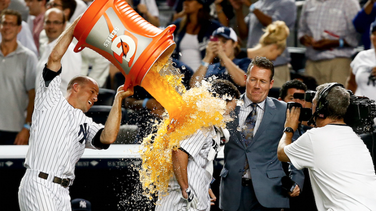 <br>Gardner loves a good Gatorade shower. Seriously, look it up! The left fielder is the muscle behind almost every Gatorade-dousing in recent Yankee history. He knows how to celebrate, and we respect that. </br>