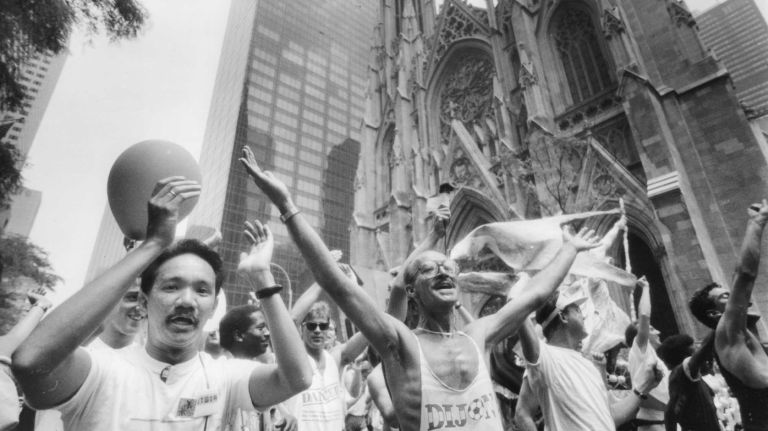 NYC Pride marchers head down Fifth Avenue on June 26, 1988.