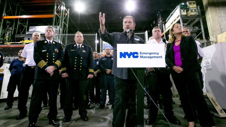 Emergency Management Commissioner Joseph Esposito speaks as a rescue force prepares to deploy to Puerto Rico in response to Hurricane Maria at the OEM warehouse in Brooklyn, on Sept. 20, 2017.