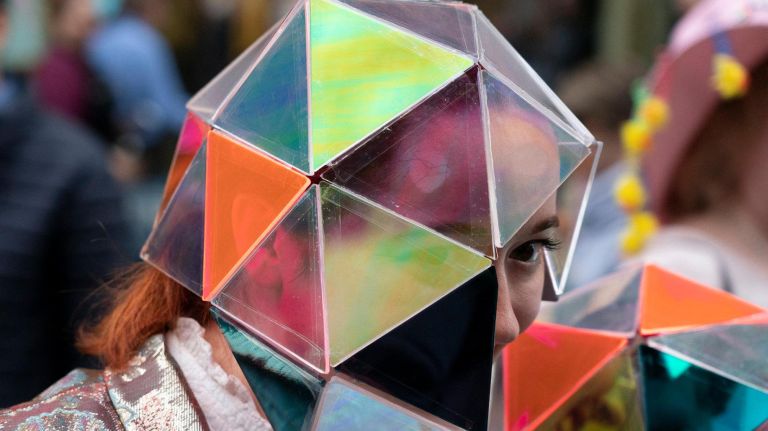 Easter parade in NYC: Pictures of the 2019 celebration in midtown 26 A geometric hat envelopes its wearer's head.
