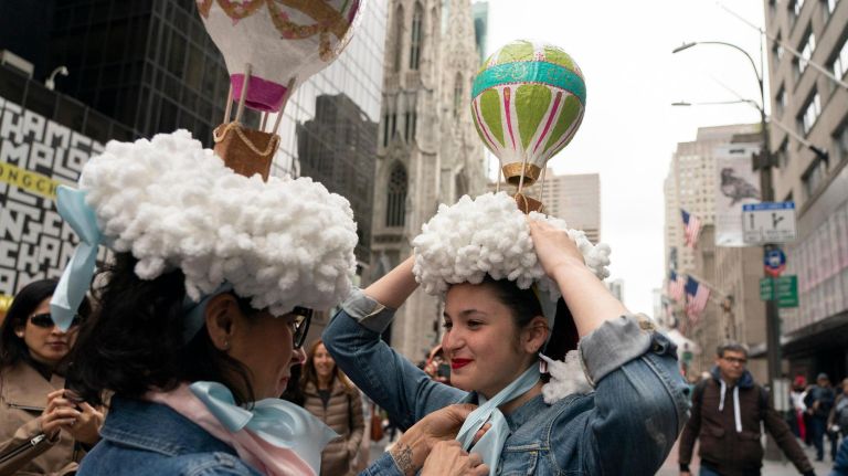 Easter parade in NYC: Pictures of the 2019 celebration in midtown 27 According to their hats, these paradegoers' heads are up in the clouds.