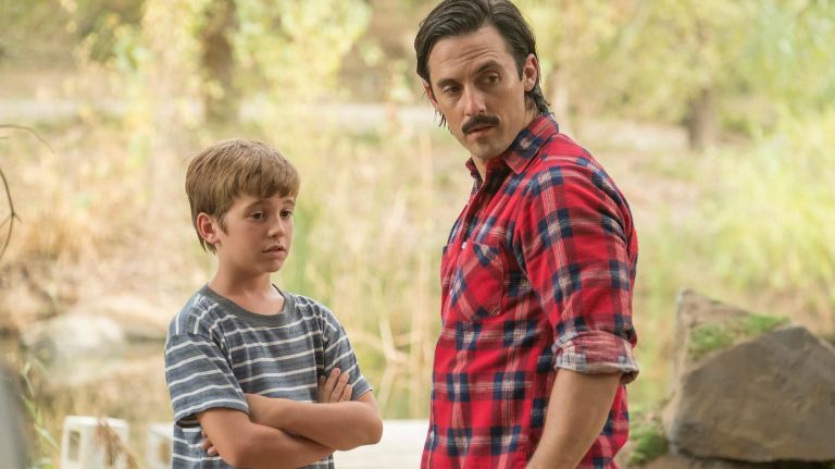 THIS IS US -- "Brothers" Episode 205 -- Pictured: (l-r) Parker Bates as Kevin, Milo Ventimiglia as Jack -- (Photo by Ron Batzdorff/NBC)