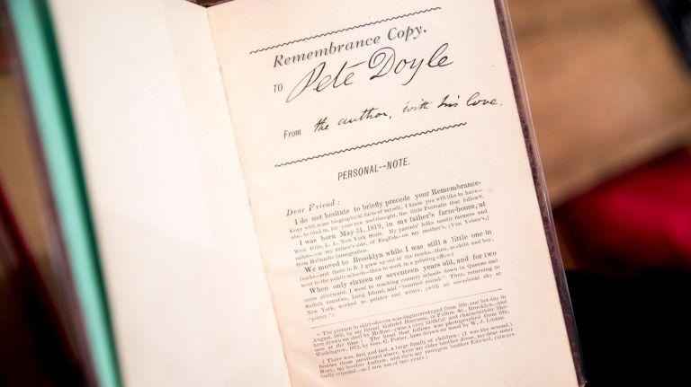 Now a piece of Pride and literary history, Walt Whitman&nbsp;inscribed, "the author, with his love," inside his copy of "Memoranda During the War" to his close friend, Pete Doyle.&nbsp;