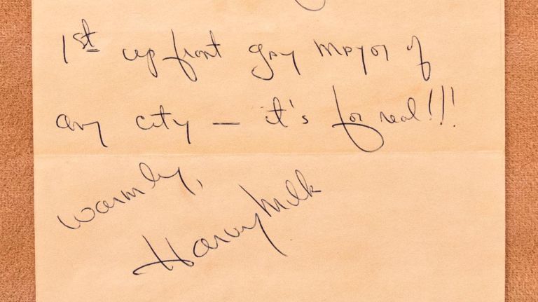 Harvey Milk wrote a letter as the "1st upfront gay mayor of any city" and signed it. It's now worth between $4,000 and $6,000.