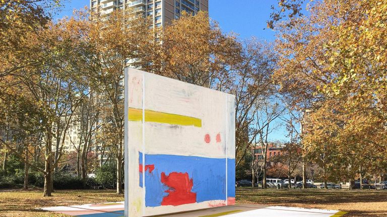 As his first U.S. public art commission, artist Harold Ancart is constructing a large, playable, two-sided handball court and paint an abstract mural on it at Downtown Brooklyn's Cadman Plaza Park. It will be open and free for all to play during its 10-month run.