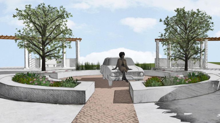 "Rather than portraying Shirley standing at a podium and speaking down to her audience, this model will instead show her rooted in the peoples'&nbsp;space and speaking to their truths,"&nbsp;artist Mickalene Thomas said. "Shirley's figure will be created at human-scale and seated at the viewers'&nbsp;level so that audiences can engage with her ...&nbsp;this will be a space for people to congregate."