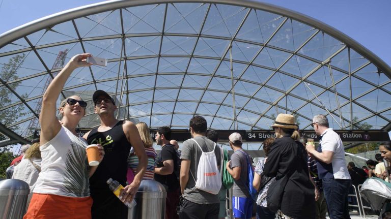 34th Street-Hudson Yards No. 7 subway station 23 The first passengers enter the 34th Street-Hudson Yards No. 7 station in Manhattan as service begins on Sunday, Sept. 13, 2015. The $2.42 billion, 1.5-mile extension of the No. 7 Line introduces subway service and fosters transit-oriented development to the emerging, mixed-use community on the west side.