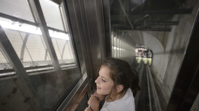 34th Street-Hudson Yards No. 7 subway station 27 Passengers ride the elevator in the 34th Street-Hudson Yards No. 7 station in Manhattan as service begins on Sunday, Sept. 13, 2015.