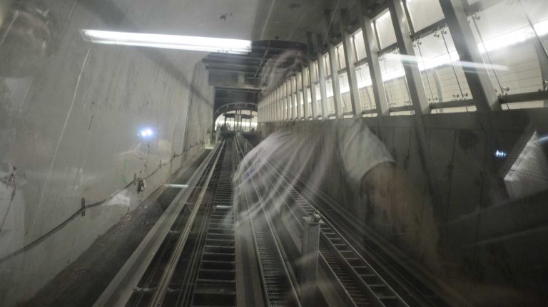 34th Street-Hudson Yards No. 7 subway station 29 Passengers ride the elevator in the 34th Street-Hudson Yards No. 7 station in Manhattan as service begins on Sunday, Sept. 13, 2015.
