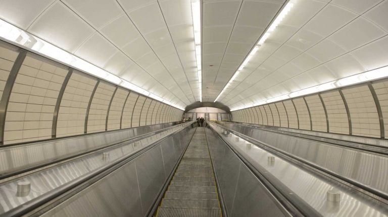 34th Street-Hudson Yards No. 7 subway station 32 Attendees of a ceremony marking the opening of the 34th Street-Hudson Yards No. 7 Station in Manhattan ride an escalator in the station shortly before service began on Sunday, Sept. 13, 2015.
