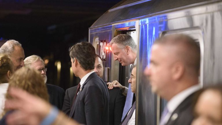 34th Street-Hudson Yards No. 7 subway station 35 New York City Mayor Bill de Blasio exits a 7 train during a ceremony marking the opening of the 34th Street-Hudson Yards No. 7 station in Manhattan on Sunday, Sept. 13, 2015.