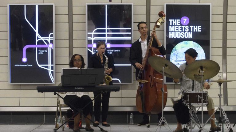 34th Street-Hudson Yards No. 7 subway station 36 A band plays during a ceremony marking the opening of the 34th Street-Hudson Yards No. 7 station in Manhattan on Sunday, Sept. 13, 2015.