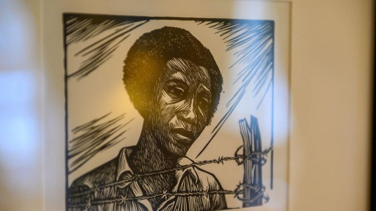 "Barbed Wire (Separation)" by Elizabeth Catlett is displayed at Gracie Mansion.
