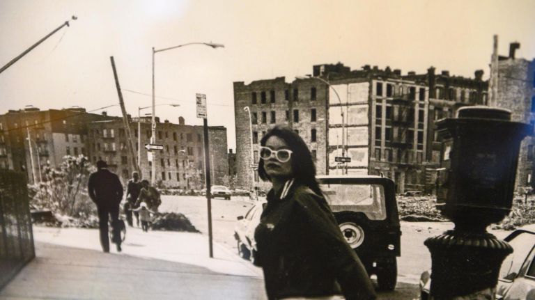 A detail from "Going to Work" by Perla de Leon is displayed at Gracie Mansion.