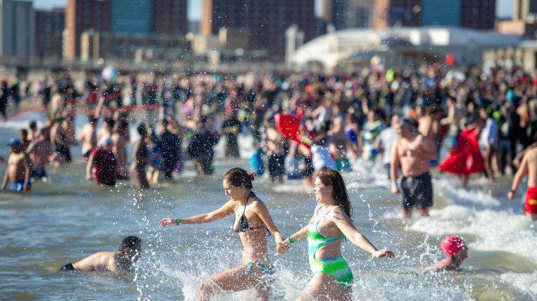 Thousand joined the annual pluge put on by the Polar Bear Club in Coney Island.