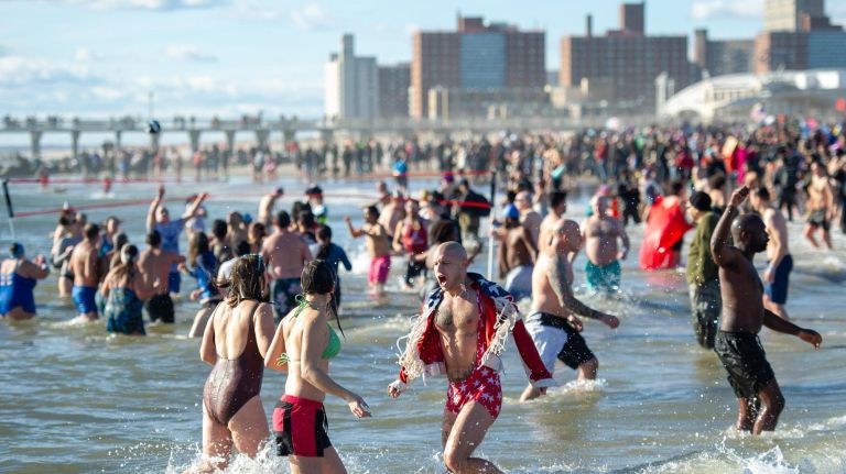 Thousands participate in the annual pluge in Coney Island.