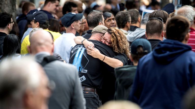 Relatives of 9/11 victims, officials and others gathered Monday morning to commemorate the 16th anniversary of the worst terrorist attack in U.S. history at the World Trade Center site in lower Manhattan.