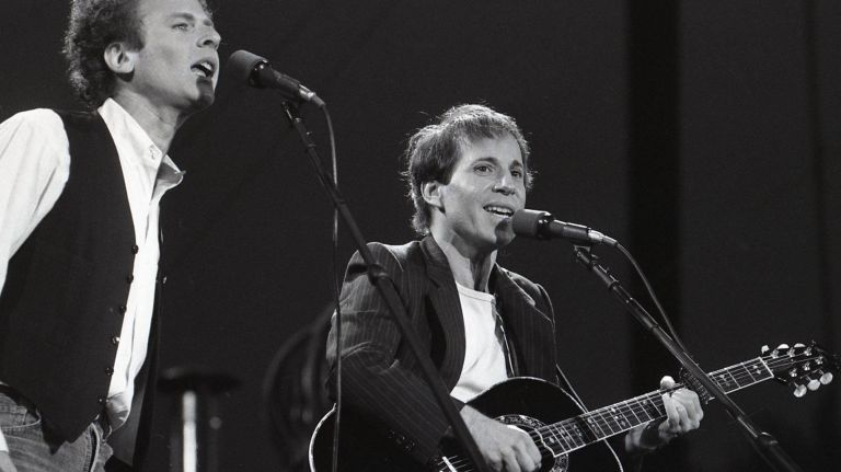 Art Garfunkel and Paul Simon perform together for the first time in 11 years on the stage at the Great Lawn in Central Park on Sept. 19, 1981.
