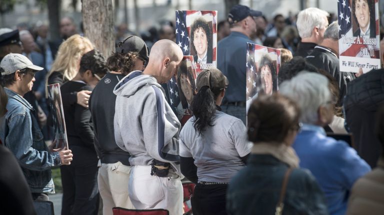 Relatives of 9/11 victims, officials and others gathered Monday morning to commemorate the 16th anniversary of the worst terrorist attack in U.S. history at the World Trade Center site in lower Manhattan.