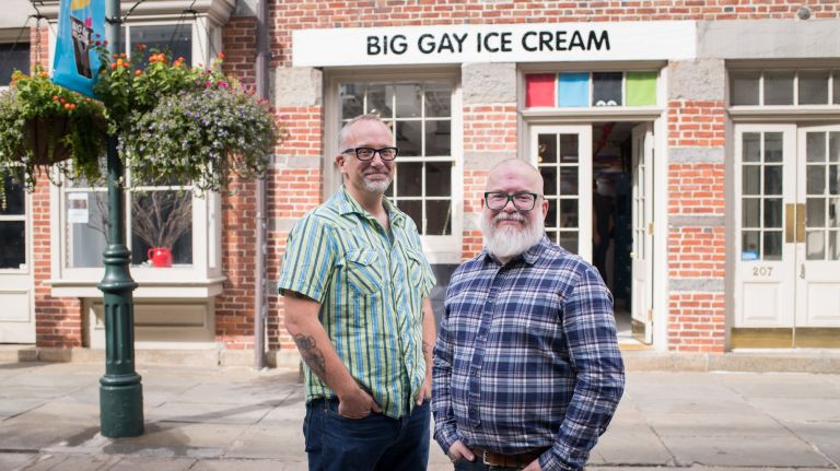 Big Gay Ice Cream embraces a seaside vibe with latest NYC location 1 Owners Doug Quint, left, and Bryan Petroff at the new location of Big Gay Ice Cream at 207 Front St. on Wednesday, Oct. 24, 2018.