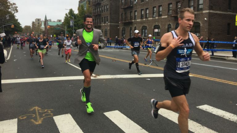 Runners pass through the Bay Ridge section of Brooklyn during the 2017 TCS New York City Marathon on Sunday, Nov. 5, 2017.
