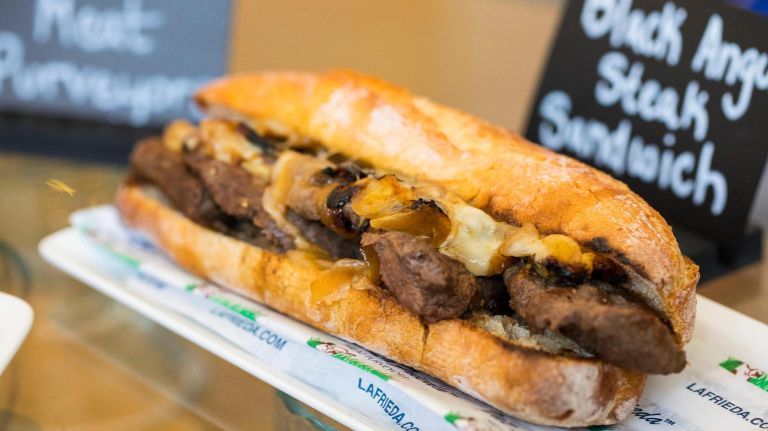 A Black Angus Steak Sandwich, from Pat LaFrieda's Meat Purveyors, is shown during the tasting preview.