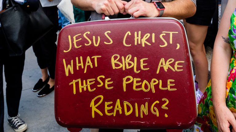 One protester used a suitcase to make a statement. 