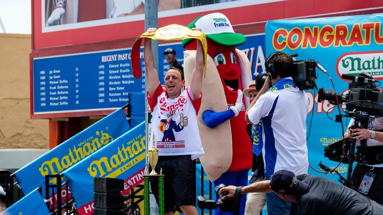 My Mustard Belt: Joey Chestnut wins the men's division of the 2018 annual hot dog eating contest.