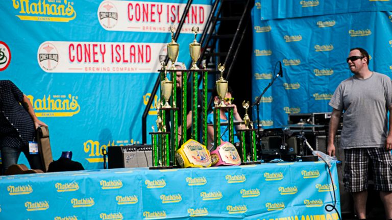Nathan's Hot Dog Eating Contest 2017: Photos from the Coney Island event 26 Prizes that await the winners on display before Nathan's Famous Hot Dog Eating Contest in Coney Island on Tuesday, July 4, 2017.