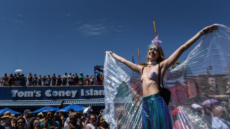 A woman participates in the Mermaid Parade in Coney Island.