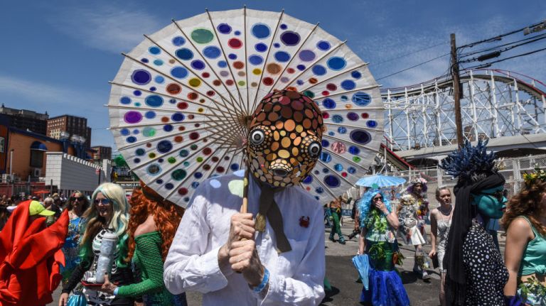 People participate in the Mermaid Parade in Coney Island.
