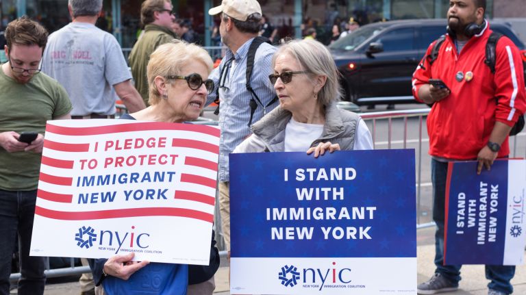 May Day protests: Photos of the 2017 NYC demonstrations 32 Manhattanites Susan Cole, 73, and Denise Martin, 76, attend a May Day rally in Foley Square on May 1, 2017.