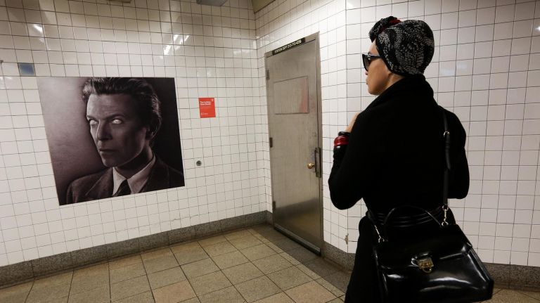 David Bowie-themed art decorates the subway station.
