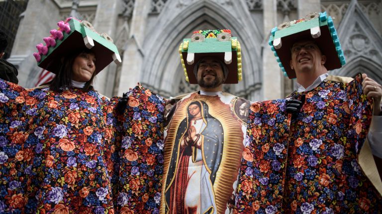 People gather on Fifth Avenue for the Easter parade and bonnet festival.