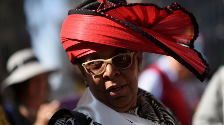Milliners Guild members stroll along Fifth Avenue during the Easter Parade and Bonnet Festival in Manhattan on Sunday, April 16, 2017. 
