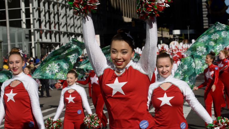 Dancers cheer on the crowd in between balloons, floats and performances by celebrities and Broadway stars. 