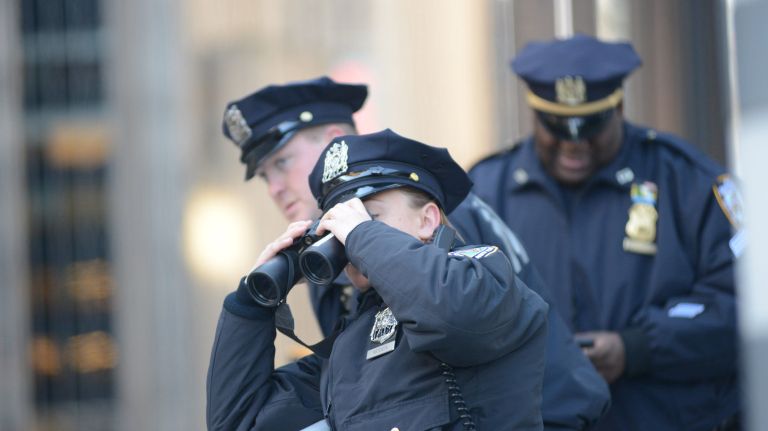 Cops keep an eye on the parade. 