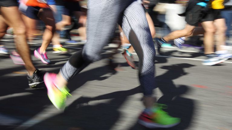 Runners stay on the move during the TCS New York City Marathon on Sunday, Nov. 6, 2016.