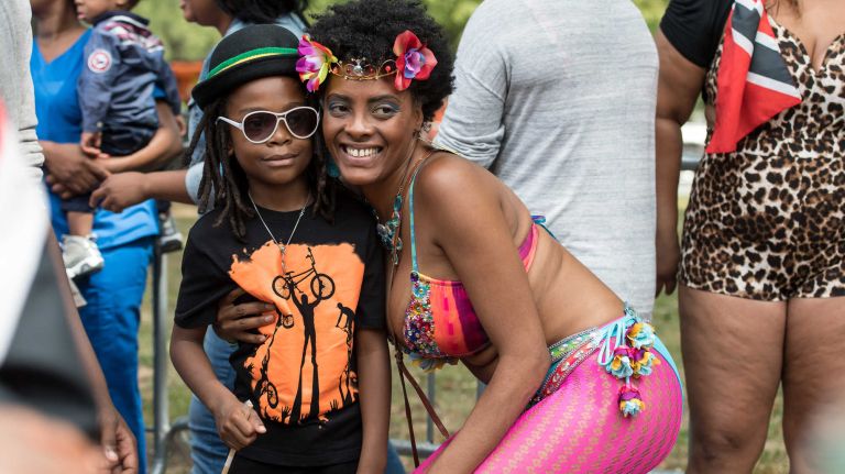 Costumed dancers march in the West Indian Day Parade along Eastern Parkway in Brooklyn on Monday, Sept. 5, 2016.