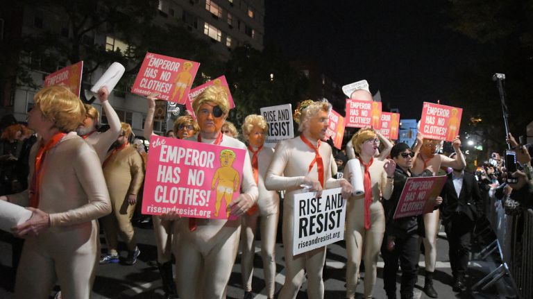 Village Halloween Parade photos highlight city's spookier side 33 An anti-Trump group marches along the parade route in the 44th annual Village Halloween Parade in Manhattan, Tuesday, Oct. 31, 2017.