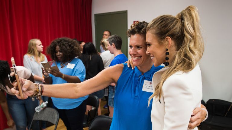 After class, Platten took selfies with Diana Kouras and the other new singers.